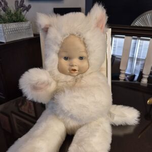 Vintage Easter White Plush bunny  Doll with Rubber Face